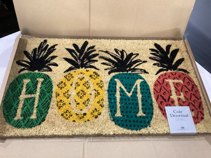 Condition photo showing New/Like New for DII Heavy Duty Coir Doormat with Nonslip Vinyl Backing, Welcome Mat Outdoor Entry Way & Front Porch Décor, Pineapple Home, 17x29 Pineapple Home 1'6" x 2'6" (Rectangular)