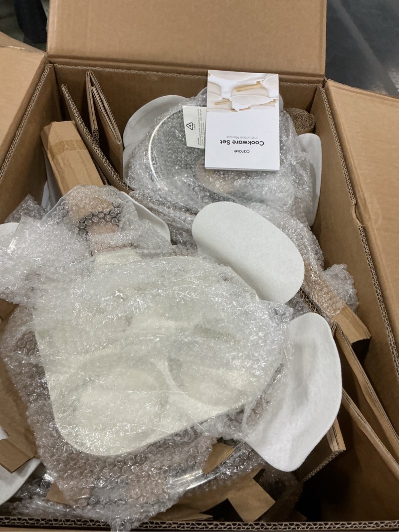 Condition photo showing Good Condition for CAROTE 21Pcs Pots and Pans Set, Nonstick Cookware Sets, White Granite Induction Cookware Non Stick Cooking Set w/Frying Pans & Saucepans(PFOS, PFOA Free) Cream White 21 Piece