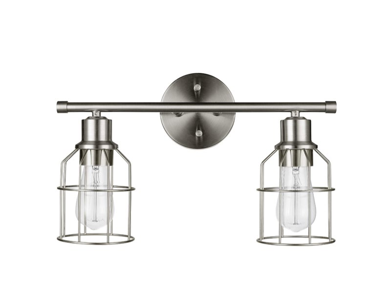 GLOBE Electric 51623 Dundas 2-Light Vanity Light, Brushed Nickel, Cage Shades, Bulbs Included