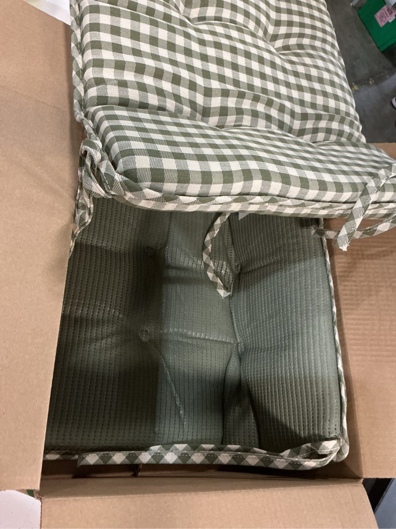 Condition photo showing Good Condition for klear vu porch rocking chair cushion set for indoor and outdoor use, assembled in the usa, easy to clean stylish seat and back pads with fabric ties, 20" x 17" x 2", gingham pine