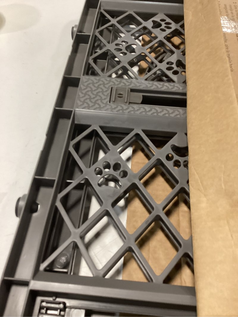 Condition photo showing As Is for MYPET North States Paws Portable Pet Gate: 26-40" Wide. Pressure Mount. No Tools Needed. Made in USA, 23" Tall, Expandable, Durable Dog Gates for Doorways, Fieldstone Gray