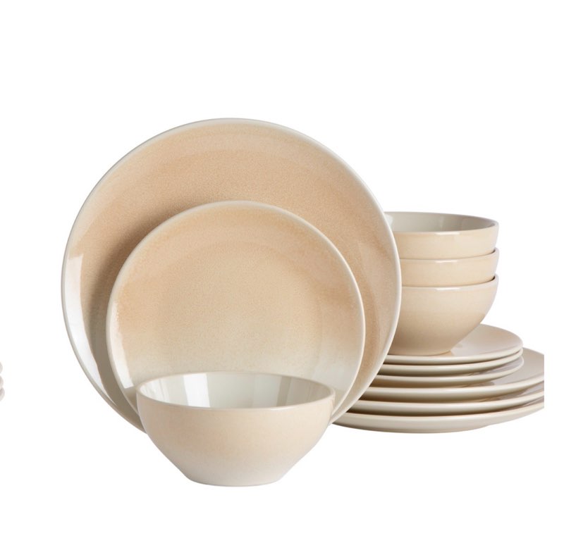 Famiware Glacier Stoneware Dinnerware Sets, 12-Piece Dish Set, Coral yellow