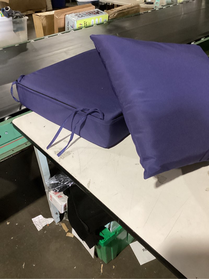 Condition photo showing Good Condition for favoyard patio chair cushions 19 x 19 x 3 inch waterproof outdoor seat cushions for patio furniture 3-year color fastness garden sofa couch pads with handle & adjustable straps set of 2, blue blue 19 x 19 x 3 in