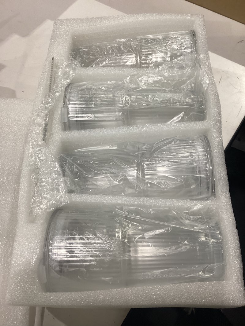 Condition photo showing New/Like New for gosche 20oz glass tumblers with straws and lids, ribbed iced coffee cups leak-proof, dishwasher safe, thickened glass cups with lids ideal for coffee and travel, clear, 4 pack 20oz - 4 pcs