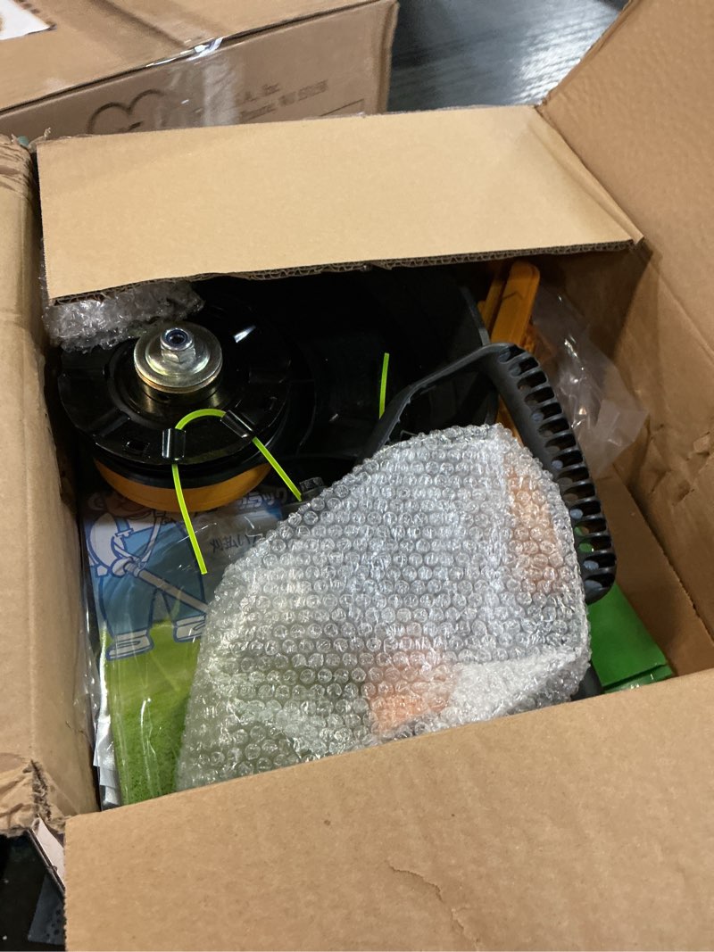 Condition photo showing As Is for weed wacker for dewalt 20v battery, cordless 12 inch string trimmer 600w 5800rpm weed eater with 3-tooth blade, saw disc for lawn, yard and bush trimming (no battery)