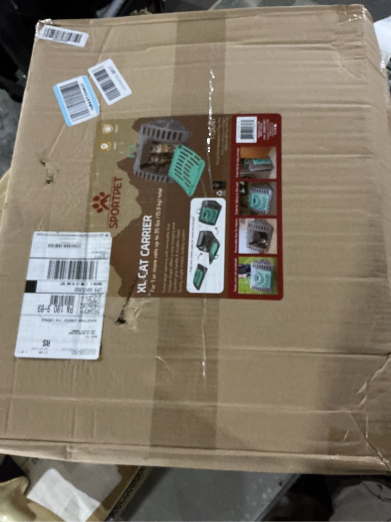 Condition photo showing Good Condition for SportPet X-Large Hard-Sided Travel Cat Carrier - Cat Carrier with Patented Wide Side-Opening Door, Foldable Portable Pet Carrier for Cats & Small Pets up to 35lbs - Dark Gray/Teal XL carrier