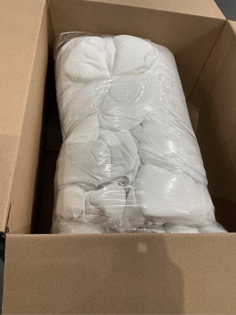 Condition photo showing As Is for easeland queen size down alternative comforter - quilted duvet insert for all seasons, soft lightweight with corner tabs, summer winter warm bedding, white 88×88 inches queen white