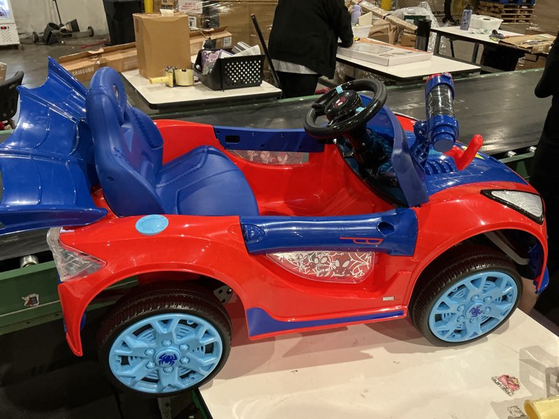 Condition photo showing As Is for similar to huffy marvel spiderman 12v ride-on car, ages 3–5, parent remote control, forward & reverse, realistic sounds, spidey and his amazing friends, max 2.8 mph