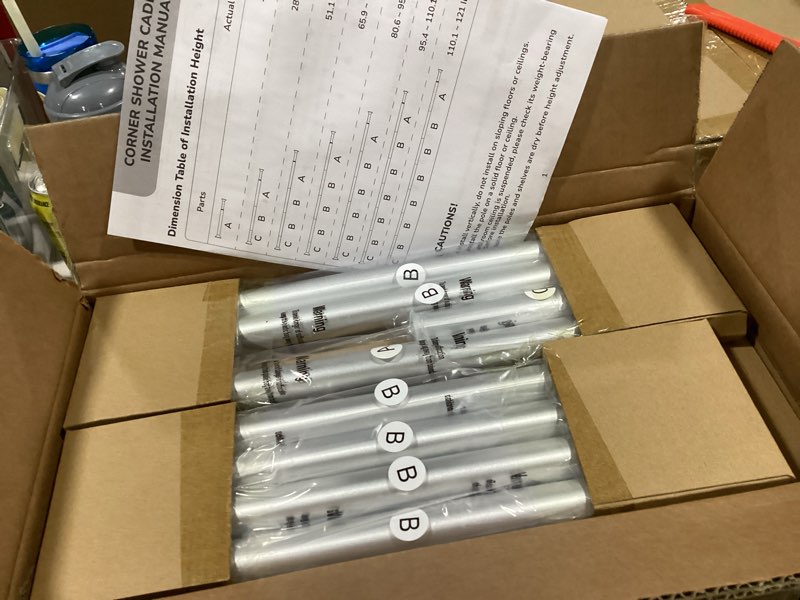 Condition photo showing Good Condition for USHOWER Corner Shower Caddy Tension Pole, 4-Tier Aluminum Shower Shelves for Bathtub Shampoo Storage, 51-121 Inch Adjustable Shower Tension Rod Organizer, Silver