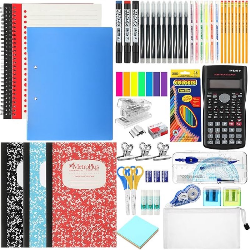 1 Sets Back to School Supplies Kit for Student 7-12 Grades Middle High School Backpack Back to School Supplies Bag Set Elementary Essential Bundle Bulk Essentials Includes calculators Markers