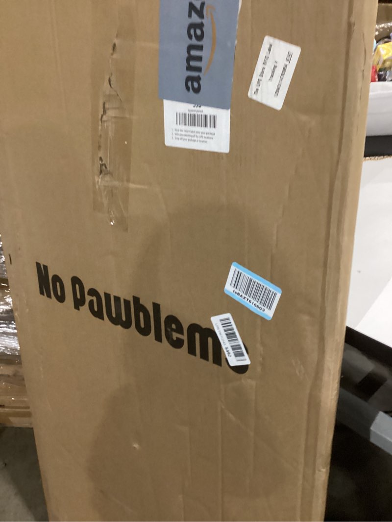 Condition photo showing As Is for No Pawblems Upgraded 71" Extra Tall Pet Gate for Cat, 29-43" Auto Close Cat Gate for Doorways/Stairs/Hallways, NO Drilling Pressure Mounted Tall Dog Gate Indoor, 1.37" Pet-Safe Gap, White White-gate 71" Tall, 29-43" Wide