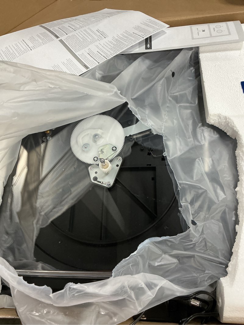Condition photo showing As Is for audio-technica at-lp60x-bk fully automatic belt-drive stereo turntable, black, hi-fi, 2 speed, dust cover, anti-resonance, die-cast aluminum platter black wired turntable