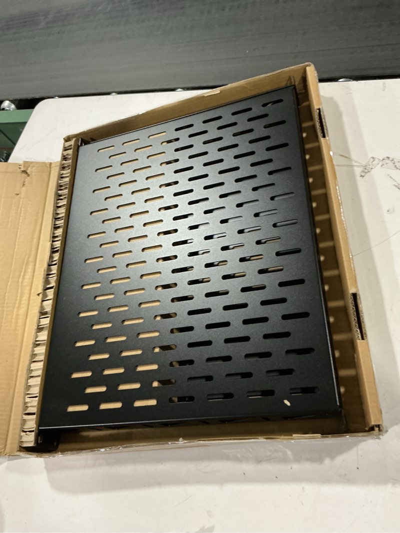 Condition photo showing Good Condition for tecmojo 1u rack shelf, 14 inch depth, anti-slip stops, server & network shelf for 19 in equipments, 110lbs vented capacity, no lip (2 pack) 14 in/2pack