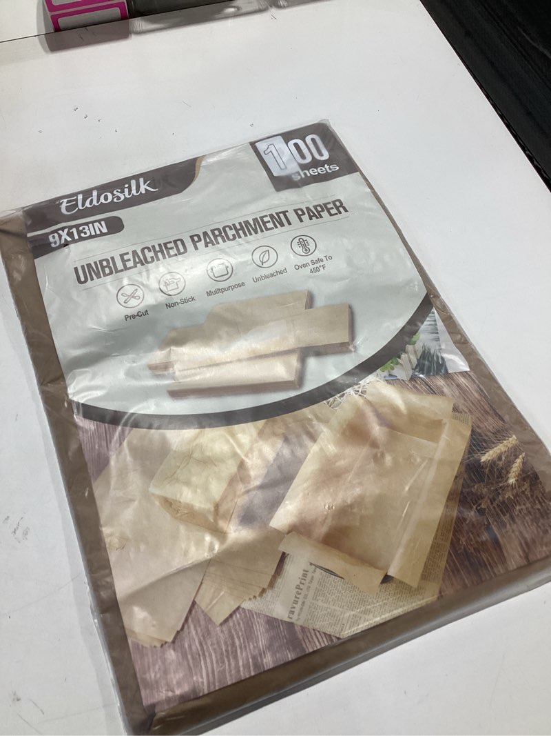 Condition photo showing New/Like New for King Arthur, Pre-Cut Natural & Unbleached Baking Parchment Paper, Heavy Duty, Nonstick, Reusable, Resealable Pack, Fits 18" X 13" Pan, 100 Count 100 Count (Pack of 1) Natural