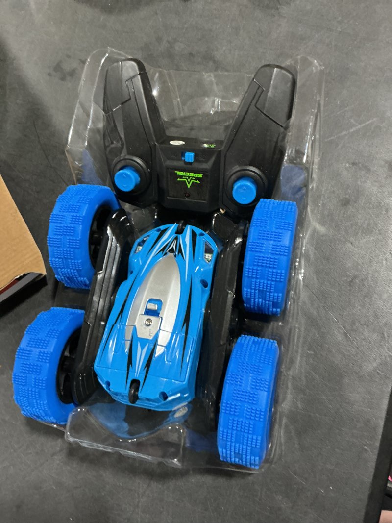 Condition photo showing As Is for Lumiparty 2PACK RC Stunt Car Remote Control Car for Kids, 2.4Ghz High Speed Rock Crawler Vehicle,360 Rotating 4WD Off Road Double Sided Rotating Tumbling Rc Car with 4 Rechargeable Battery.