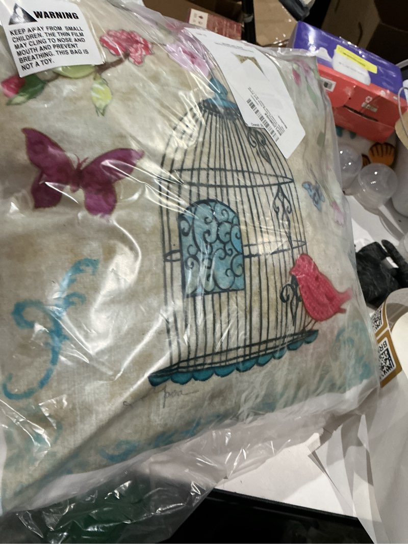 Condition photo showing Good Condition for stupell industries spring fling bird scene outdoor printed pillow design by janet tava, 18 x 7 x 18