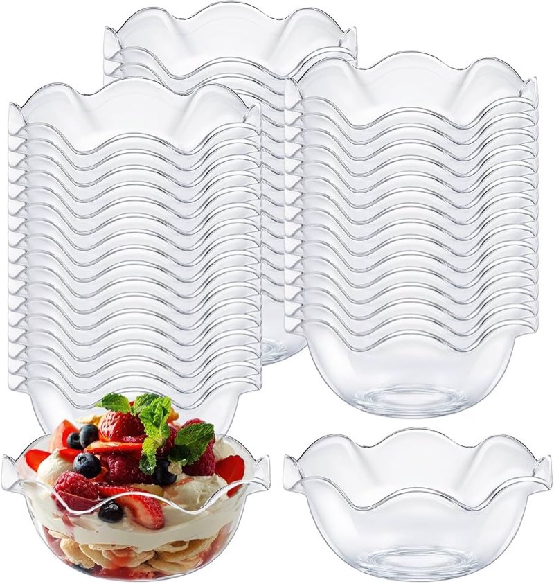 Newtay 50pcs 6oz Small Plastic Dessert Bowls Ice Cream Bowls Reusable Flower Shaped Party Serving El