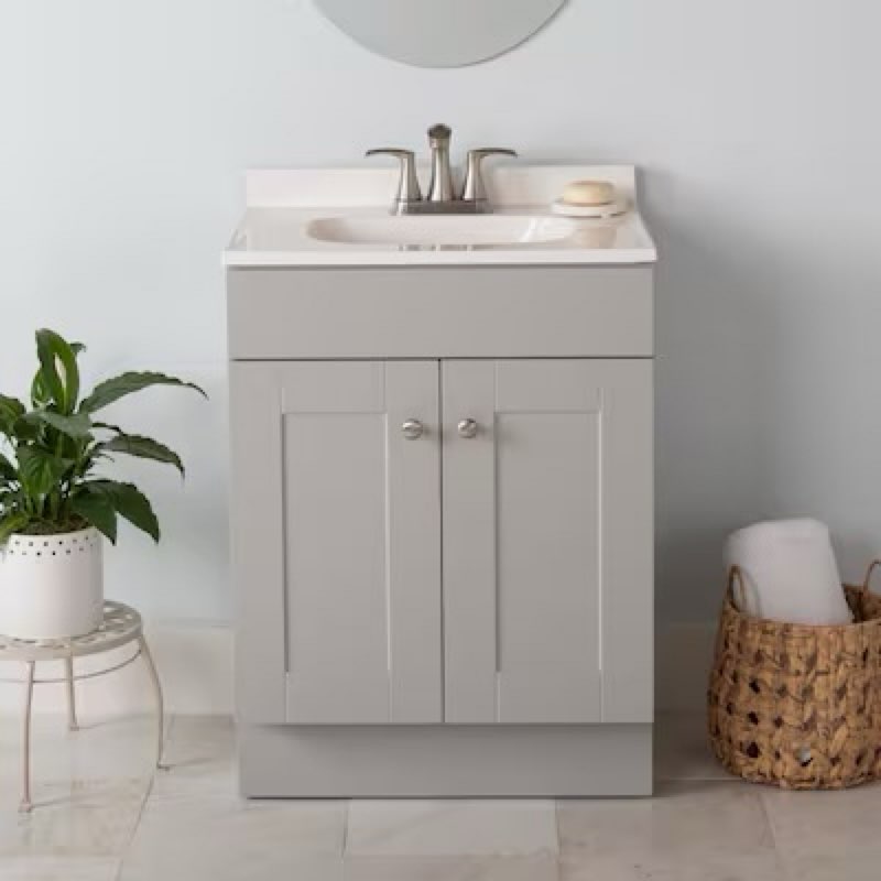 Project Source Dover 24-in Light Gray Single Sink Bathroom Vanity with White Cultured
