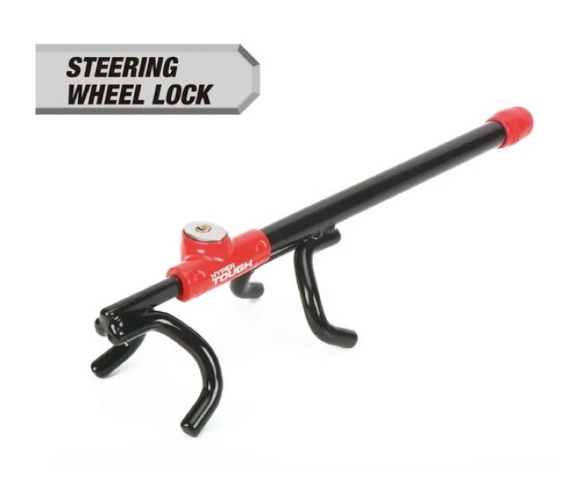 hyper tough universal steering wheel lock anti-theft car, truck, van and suv lock, red, black