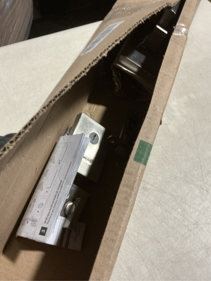 Condition photo showing As Is for Kwikset San Clemente Front Door Lock Handle and Deadbolt Set, Entry Handleset Exterior with Interior Reversible Lever, Satin Nickel, Pick Resistant SmartKey Rekey Deadbolt Security Satin Nickel With Handle Keyed Entry