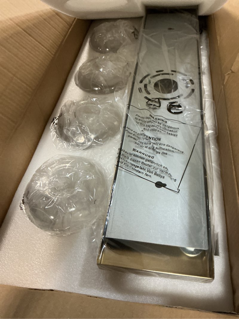 Condition photo showing Good Condition for Bathroom Light Fixtures, 4-Light Modern Vanity Light with Clear Glass Wine Glass-Shaped Shade, Vanity Lighting Fixtures Over Mirror, Brushed Gold, VL155-BG-4 Brushed Gold, Wine Glass Shade 4-Light