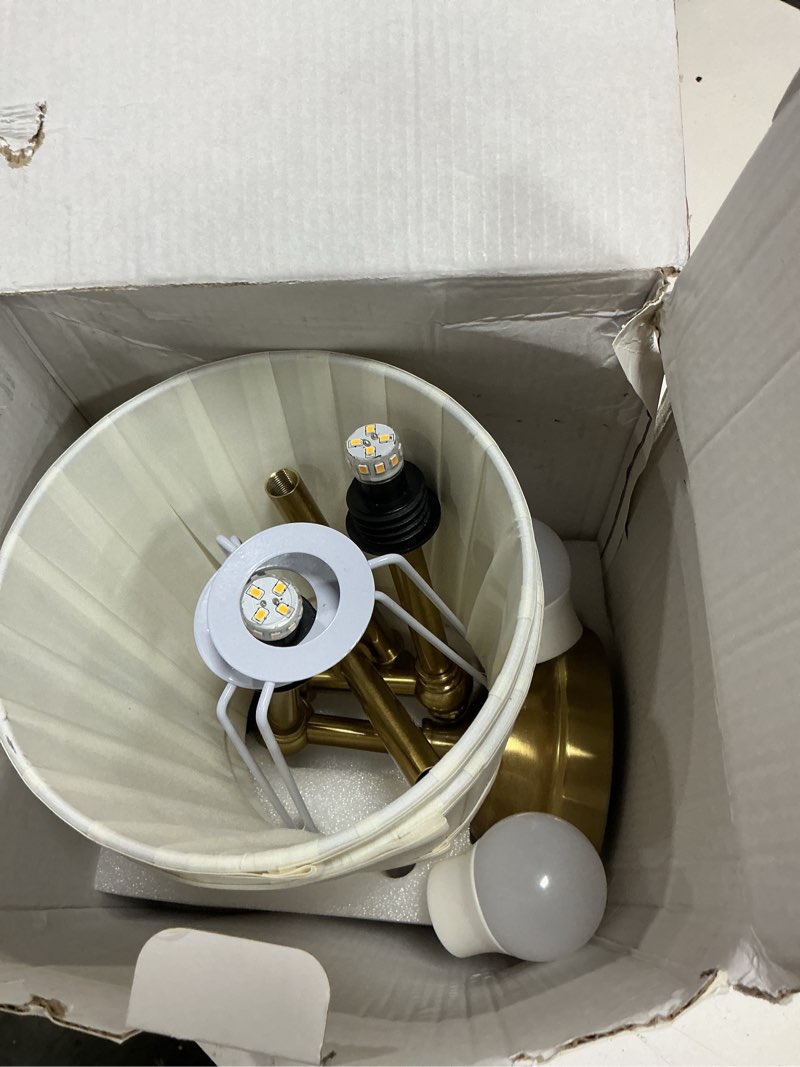 Condition photo showing As Is for kdg cordless wall sconces set of 2, small wireless 5200mah rechargeable battery fabric led wall lamps, portables lightings for wall painting, living room, bedroom, hallway, gifts, night light (gold) gold + beige lampshde (2 pack)