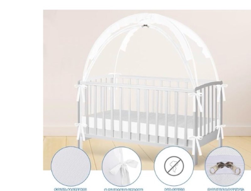 crib tent - crib net to keep baby in, stop baby from climbing out of crib, pop up baby crib tent with double zip strong rods and breathable net clear visibility easy to install (white, large