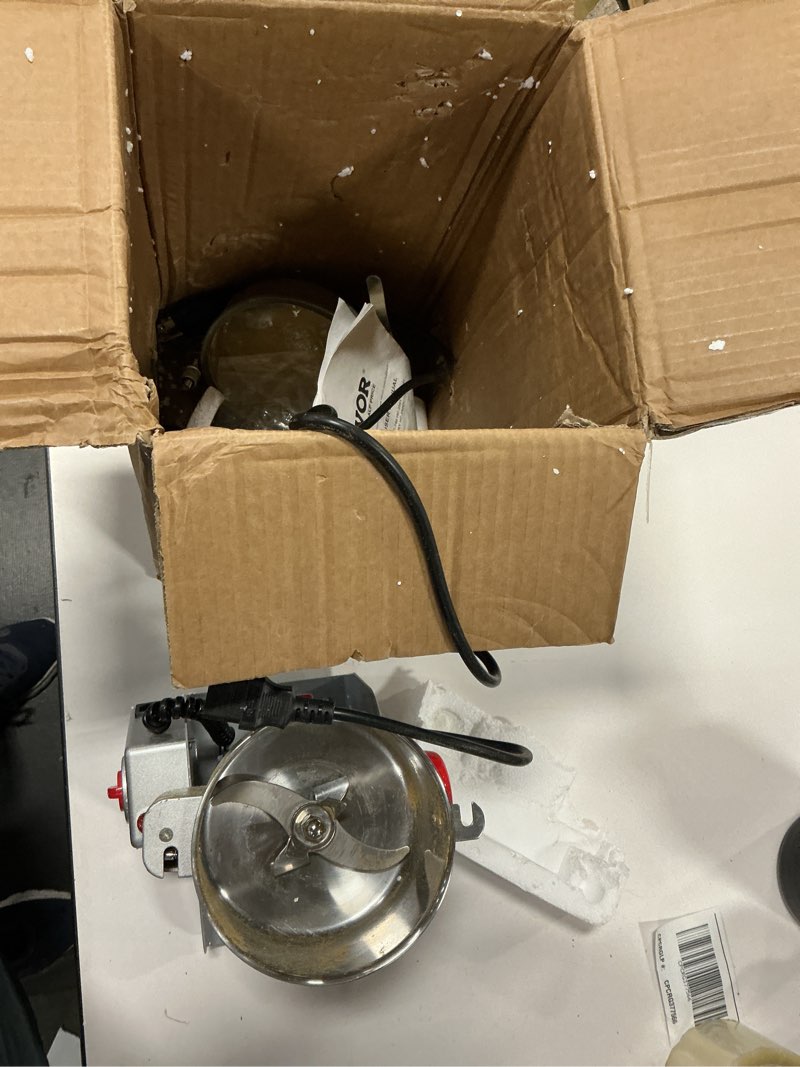 Condition photo showing As Is for VEVOR 300g Electric Grain Mill Grinder, High Speed 1500W Commercial Spice Grinders, Stainless Steel 