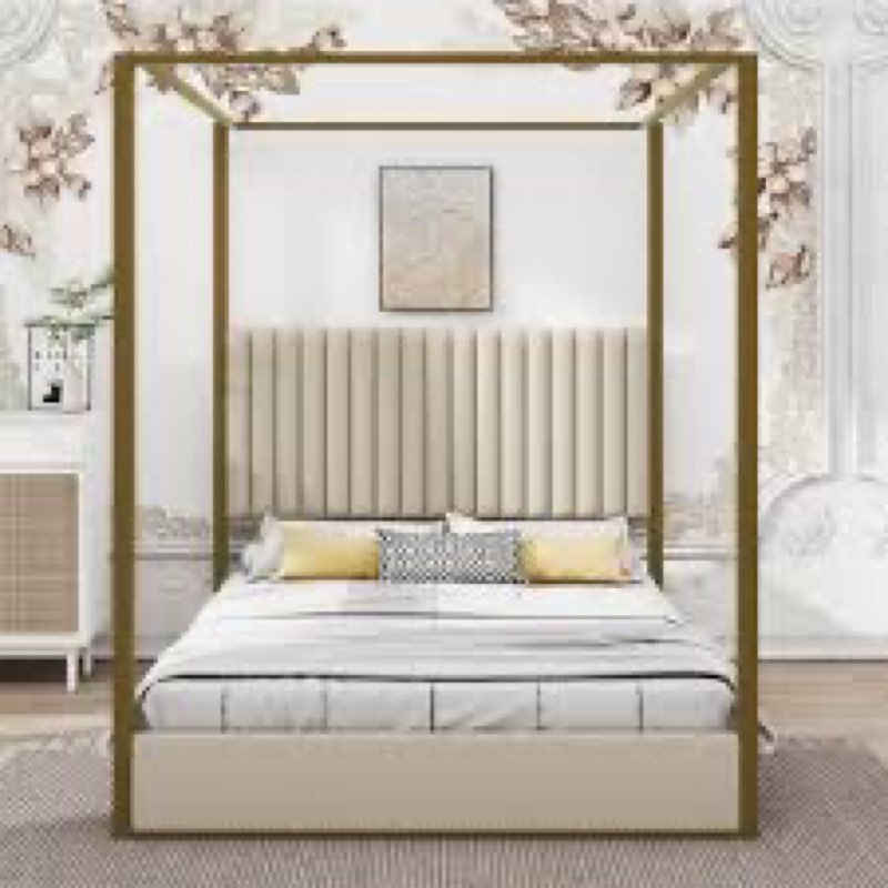 (INCOMPLETE) (BOX 1 OF 2) Mahkya Upholstered Canopy Bed