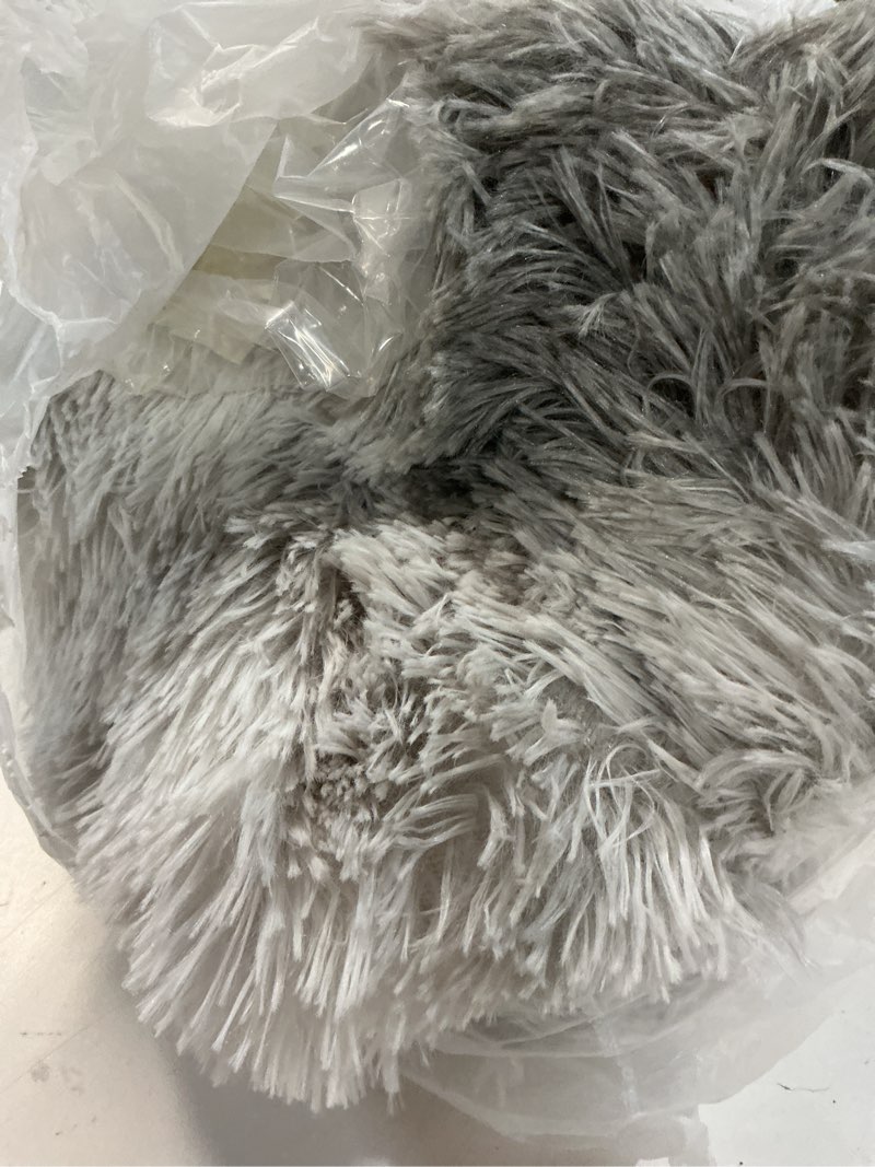 Condition photo showing Good Condition for western home wh calming dog & cat bed, anti-anxiety donut cuddler warming cozy soft round bed, fluffy faux fur plush cushion bed for small medium dogs and cats (20"/24"/27"/30"), white grey 27.0"l x 27.0"w x 8.0"th white grey