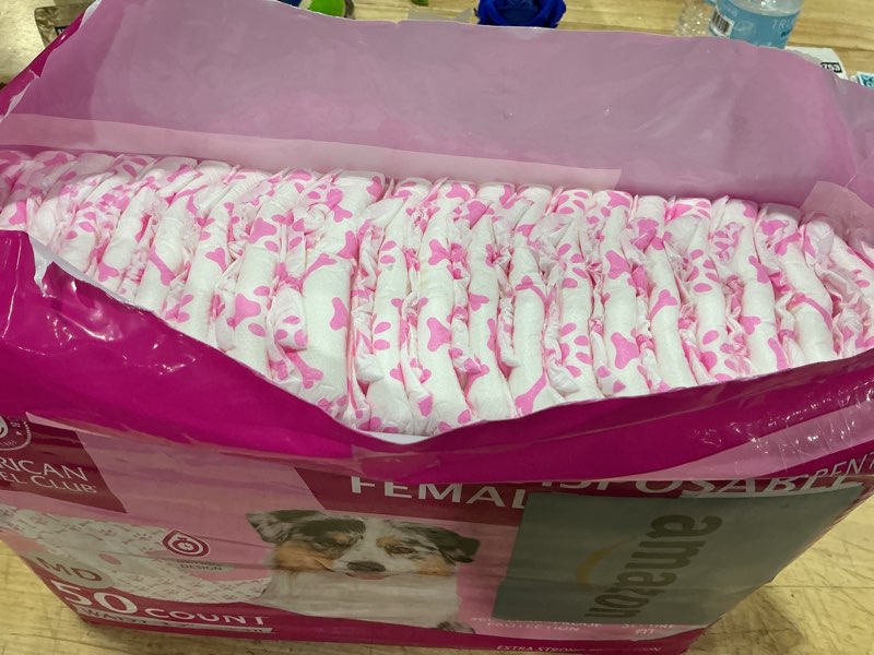 Condition photo showing Good Condition for american kennel club female dog wrap, disposable diapers with wetness indicator (m (15–23 in), 50, count) medium waist size 15 - 23 in 50.0
