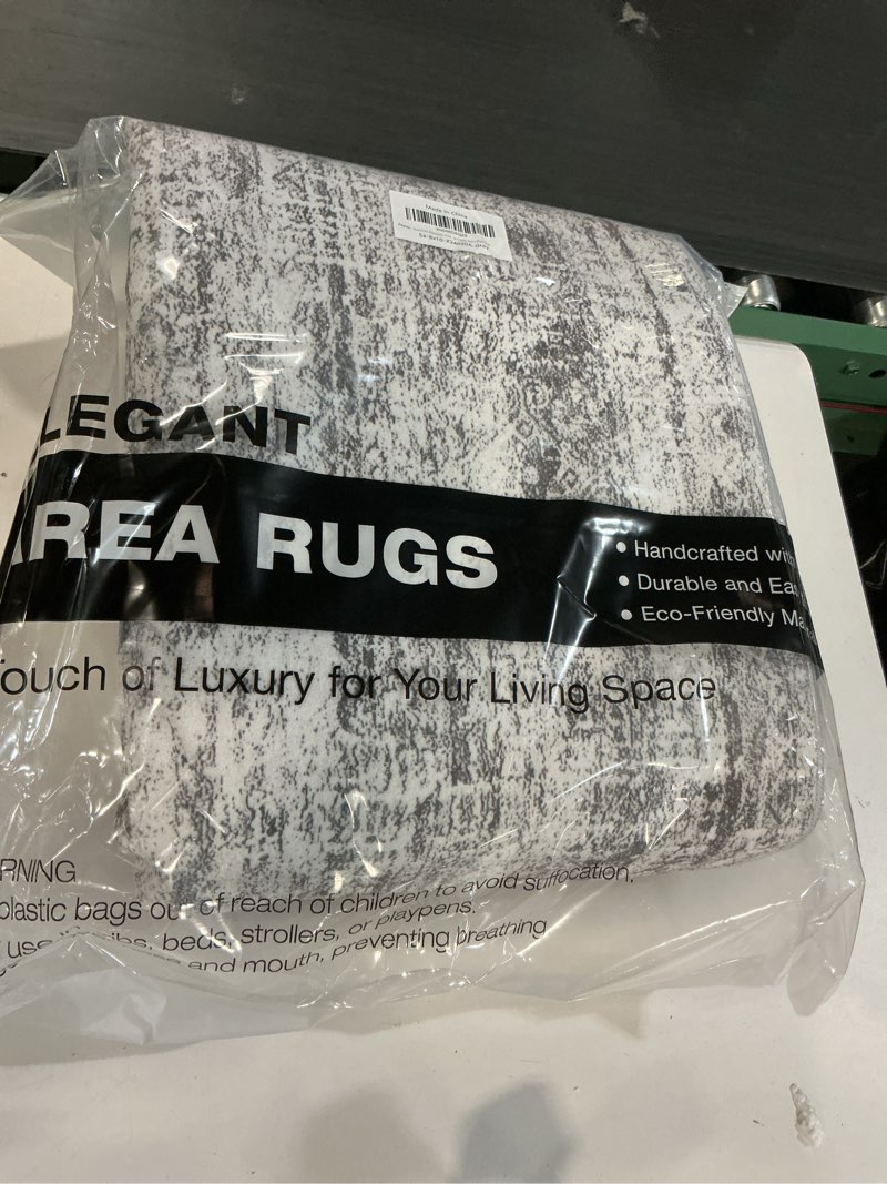 Condition photo showing New/Like New for Washable Area Rug 8x10, Large Soft Rugs for Living Room Farmhouse Vintage Gray Area Rugs for Bedroom Dining Room Non-Slip Stain Resistant Under Table Rug Grey Grey 8' x 10' (Rectangular)
