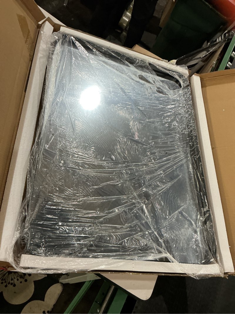 Condition photo showing New/Like New for VooBang Bathroom Mirror 24x32 inch, Black Gorgeous Deep Frame Wall Mirror, Modern Round Corner Bathroom Vanity Mirror for Bedroom, Living Room, Hanging or Leaning Horizontal or Vertical, Black Black 32"L x 24"W