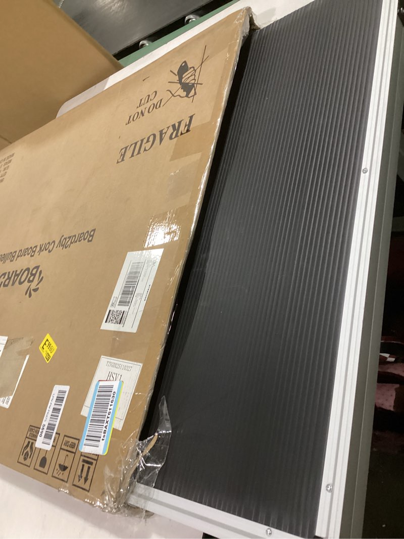 Condition photo showing Good Condition for Board2by Cork Board Bulletin Board 36 x 48, Silver Aluminium Framed 4x3 Corkboard, Foldable Office Board for Wall, Large Wall Mounted Notice Pin Board with 36 Push Pins for School, Home & Office