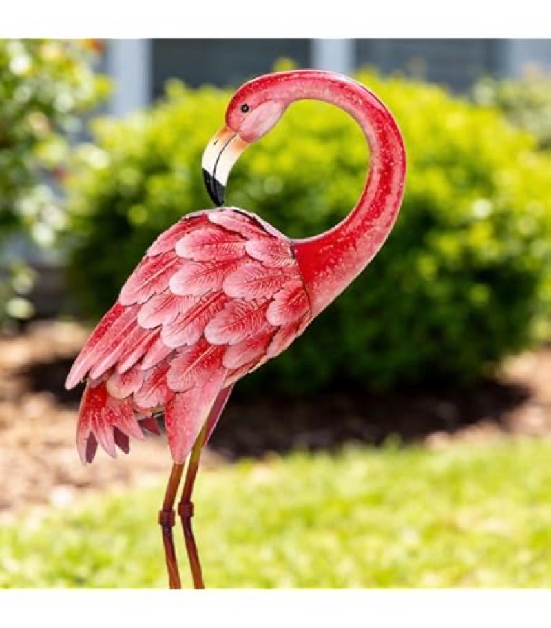 Sunset Vista Designs Outdoor Yard Decor - 3 Dimensional Metal Flamingo Garden Sculpture, 24.75" Tall