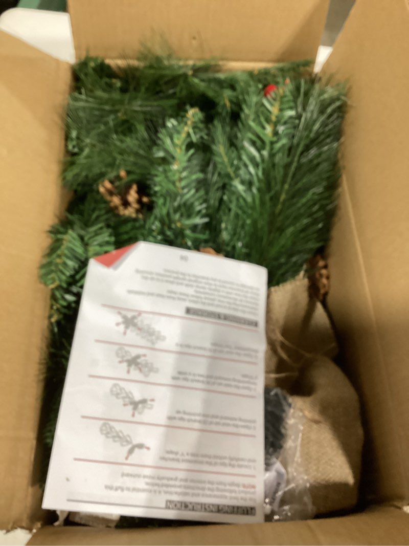 Condition photo showing Good Condition for Remote Control-3 ft Artificial Small Christmas Tree with Dual Color Change Lights Timer, Perfect PE+PVC Spruce Mini Tabletop Christmas Tree, Pinecone Red Berry Burlap Base for Xmas Desk, Home Decor