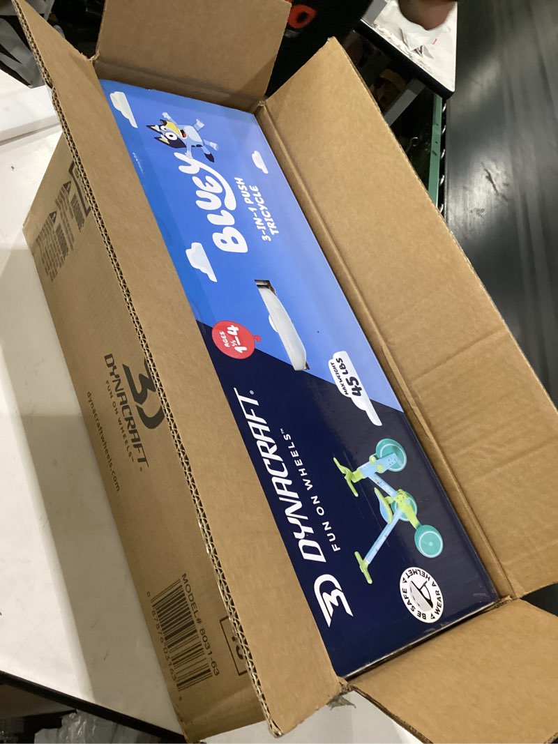 Condition photo showing Good Condition for dynacraft bluey riding toys for toddlers — 3-in-1 push trike & 4-wheel balance bike blue urban