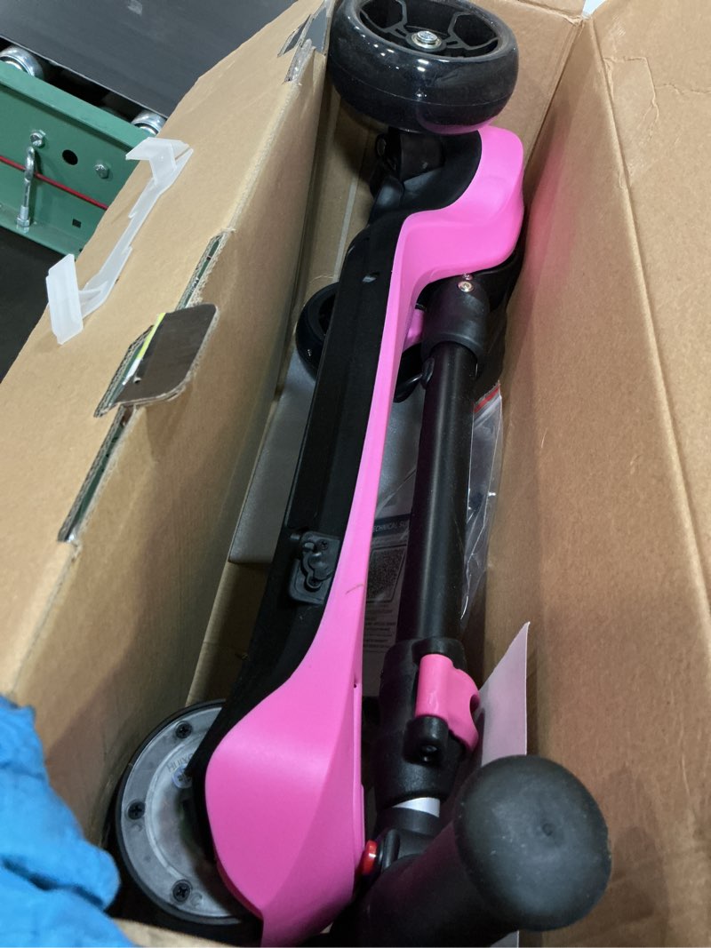 Condition photo showing Good Condition for 24v electric scooter for kids w/150w powerful motor, thumb throttle, lcd screen, bluetooth, light-up stem deck & wheels, 3 adjustable heights, 5mph safe speed, 3 wheel electric scooter for kids pink