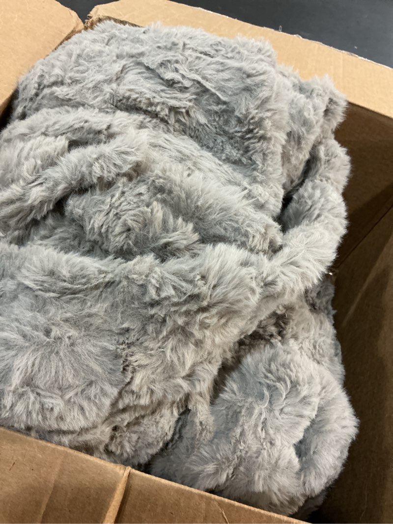 Condition photo showing As Is for Heated Blanket King Size with 1/2/4/6/8 Hours Auto-Off 10 Heat Level, 90'' * 100'' Cozy Faux Rabbit Fur Bubble Electric Blanket with Overheat Protection(Light Grey) Light Grey 90''*100''