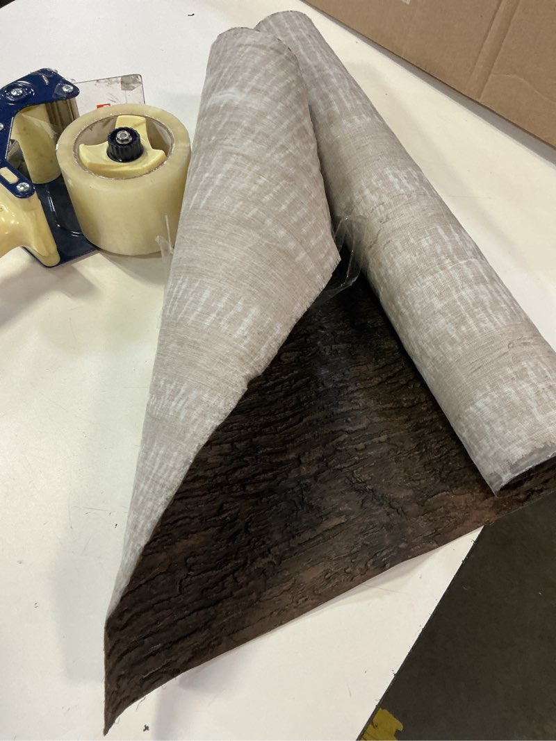 Condition photo showing Good Condition for artificial tree bark, 19.69x39.37 inch fake bark for pillars pipes decor, cuttable simulation tree bark for columns, walls, floors, tree decoration