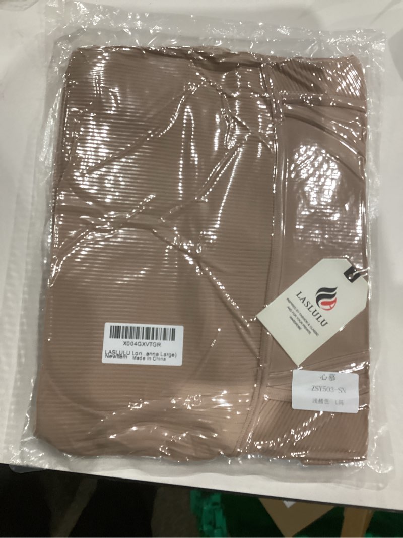 Condition photo showing New/Like New for LASLULU Womens Sexy Square Neck Crop Top Ribbed Seamless Long Sleeve Workout Tops Halter Neck Athletic Yoga Sienna Large