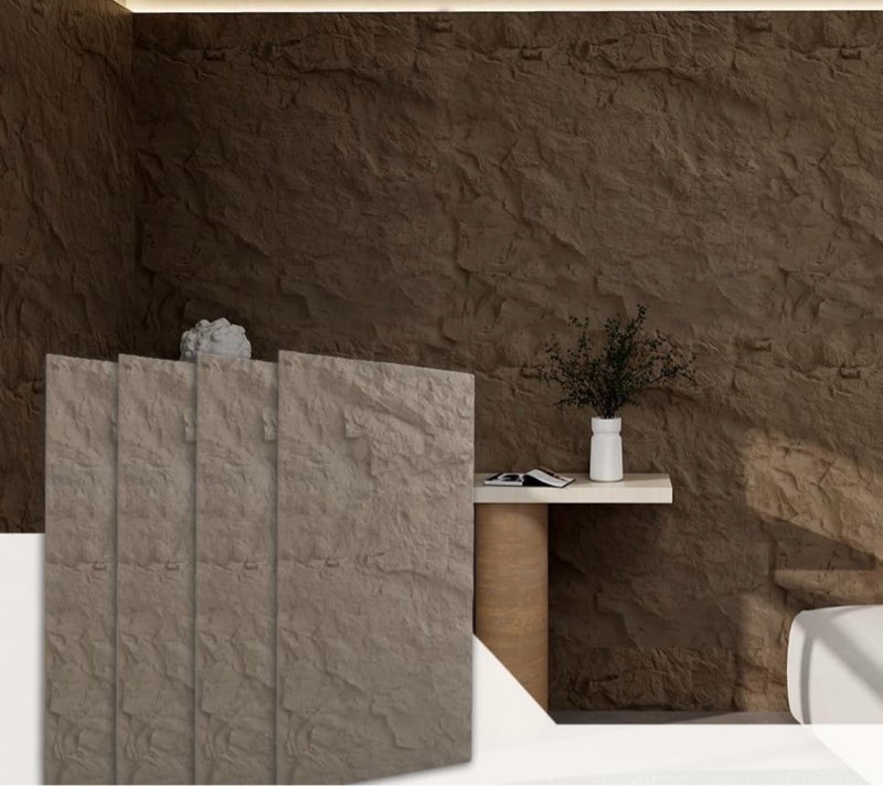 modern 3d wall panels - faux stone look, waterproof pu wainscoting for interior wall decor - 4 pack, 47.24 x 23.62 inches, grey gray