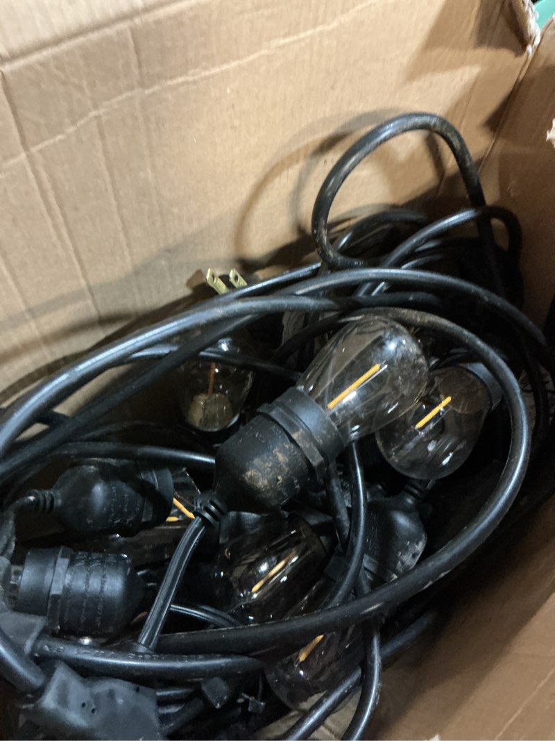 Condition photo showing item condition for 1k+ bought last week Harbor Breeze 48-ft Plug-in Black Indoor/Outdoor String Light with 24 White -Light LED Edison Bulbs Item #6631261 | Model #SLL48BK(24)