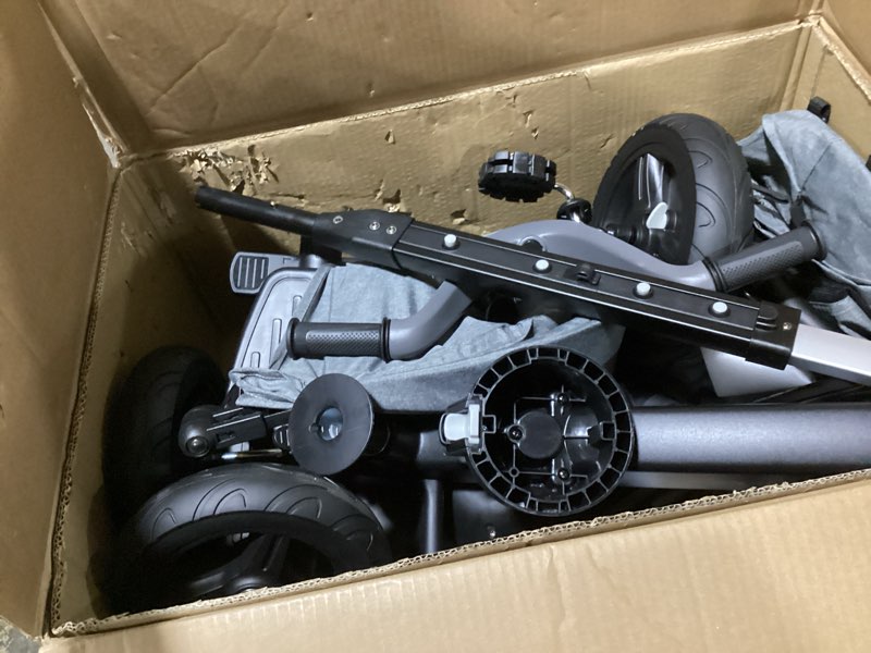 Condition photo showing As Is for kinderkraft easytwist trycicle for kids toddlers, trike 5-in-1, swivel seat 360° rotation, waterproof material with upf50+ filter, adjustable parent handle, gray