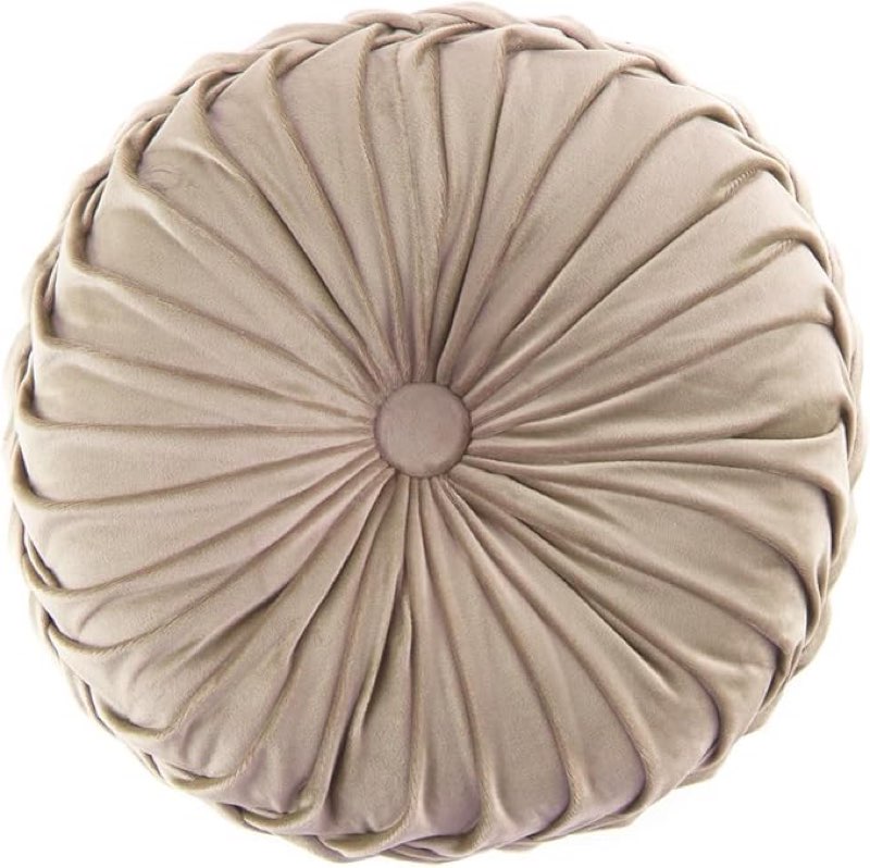 Teieas Round Throw Pillow Velvet Home Decoration Pleated Round Pillow Cushion for Couch Chair Bed Car Beige Beige 1 pack