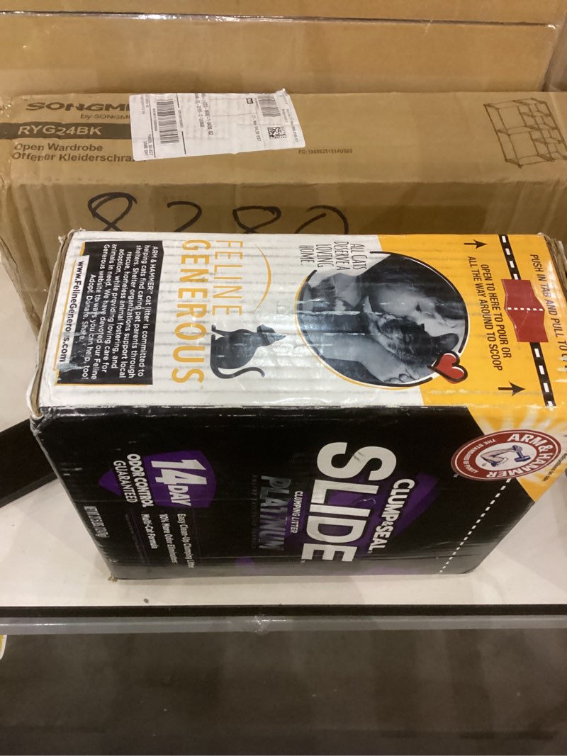 Condition photo showing Good Condition for ARM & HAMMER Clump & Seal Slide Platinum Multi-Cat Clumping Cat Litter, 14-Day Odor Control, EZ Clean Technology, 27.5 lbs – No Scrubbing, Powerful Odor Eliminator SLIDE Platinum Clumping Litter 27.5 Lbs