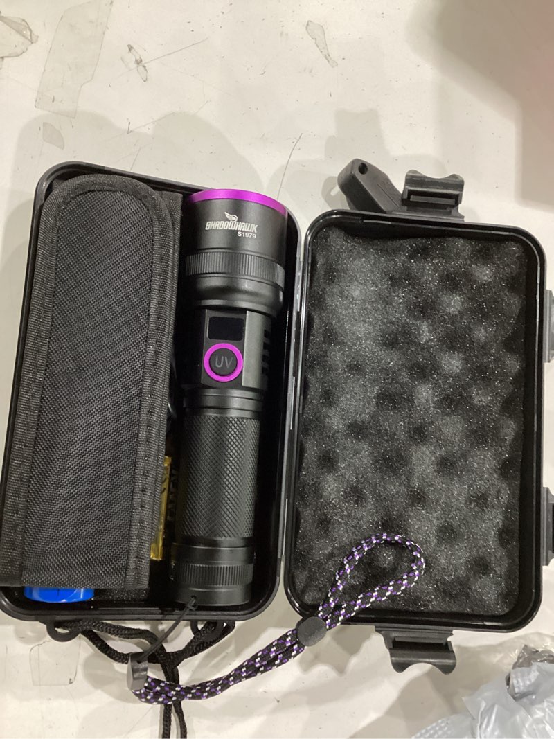 Condition photo showing Good Condition for 365nm uv flashlight with filter lens - 30w powerful black light flashlight rechargeable ultraviolet blacklight for pet urine detection/resin curing/rocks/scorpion/blood tracking etc., with lcd display