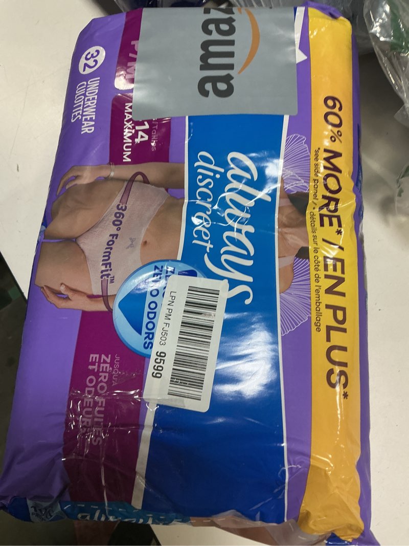 Condition photo showing New/Like New for Always Discreet Adult Incontinence Underwear for Women and Postpartum Underwear, Small/Medium, Up to 100% Bladder Leak Protection, 32 Count Small/Medium 32
