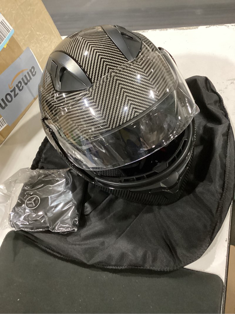 Condition photo showing New/Like New for adult modular motorcycle helmets, dot approved flip up dual visor full face helmet for men women moto atv utv snowmobile adv four wheeler street bike with gloves & mask wilderness black large