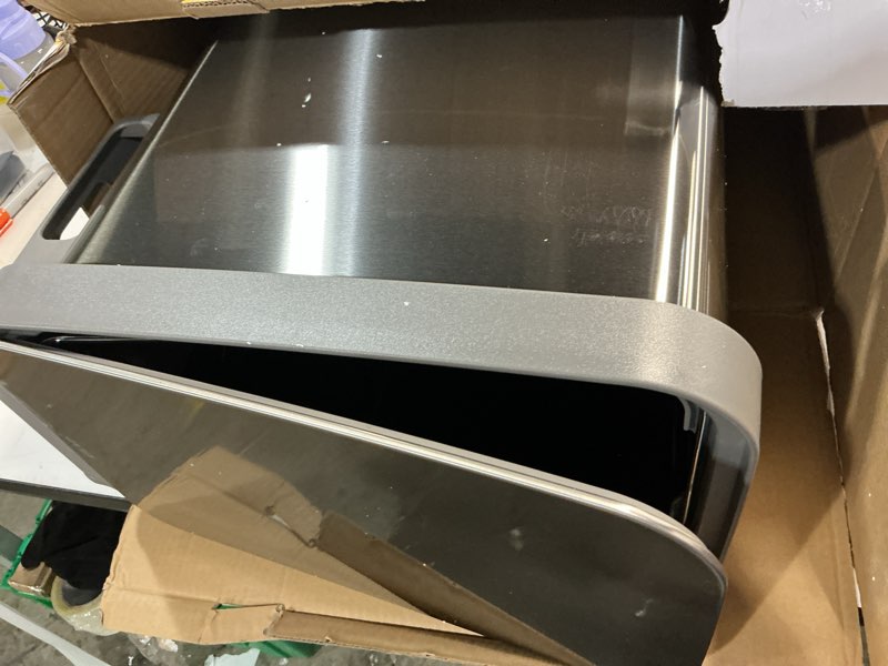 Condition photo showing Good Condition for glad slim trash can with clorox odor protection - narrow kitchen garbage bin with soft close lid, step on foot pedal and waste bag roll holder, all stainless, 12 gallon/45 liter